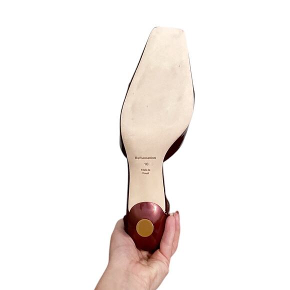 Reformation Darcy Burgundy Patent Leather Square Toe Bow Kitten Heels Size 10 - Picture 8 of 10